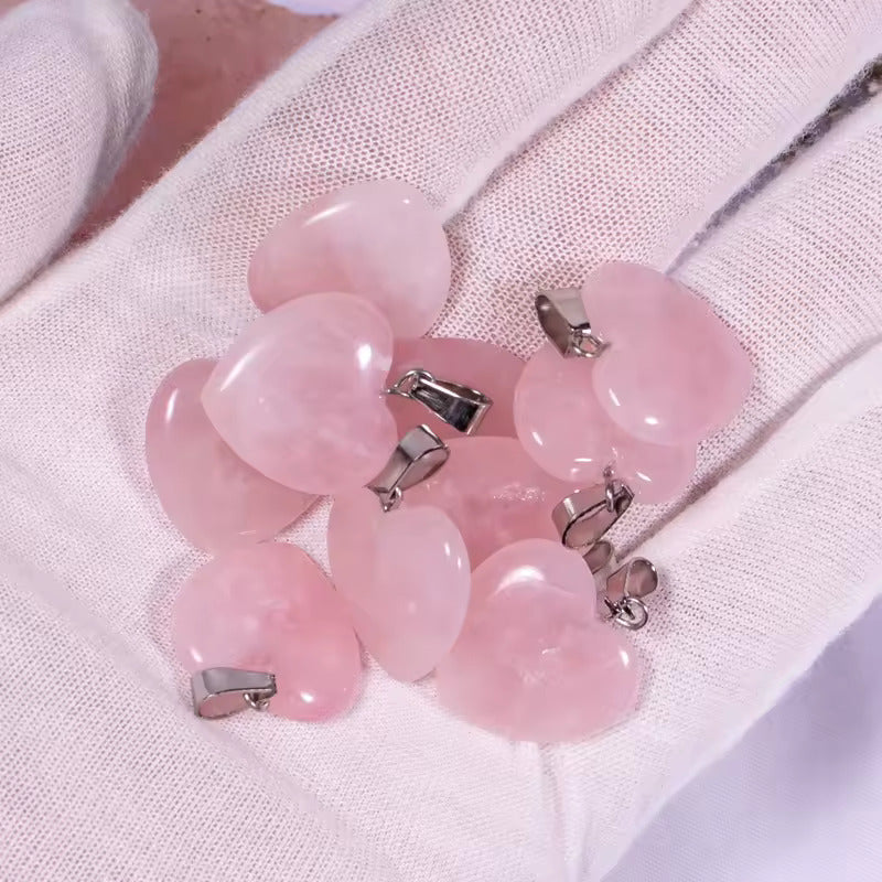 Pendentif coeur en pierre quartz rose Les Bogardines