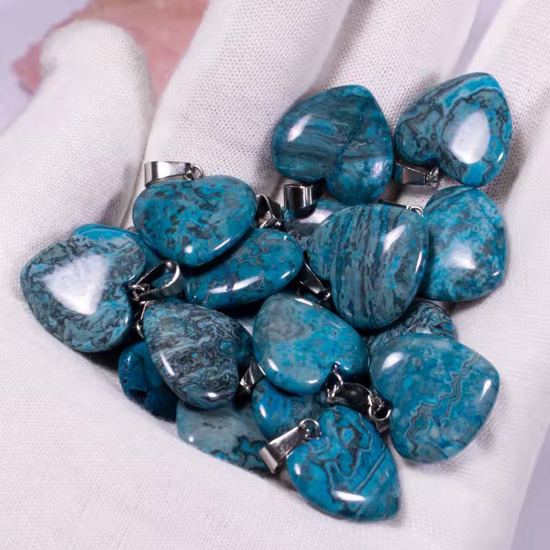 Pendentif coeur pierre agate bleue Les Bogardines