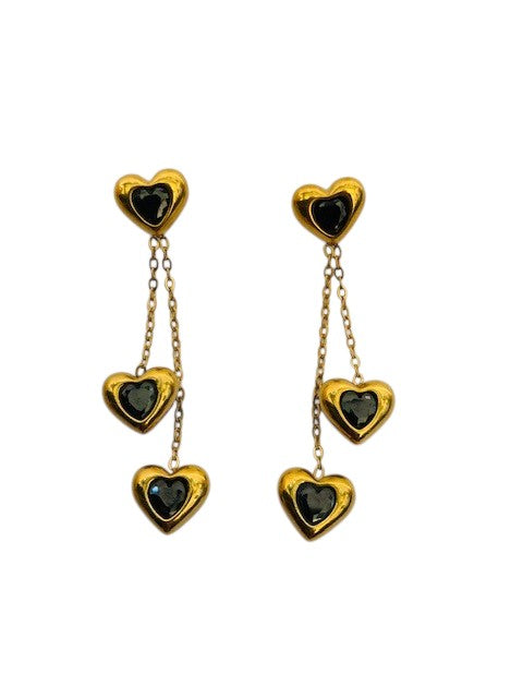 Boucles d'oreille pendantes coeur en zircon noir Les Bogardines