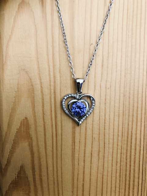 Pendentif coeur en améthyste et acier inoxyble Les Bogardines