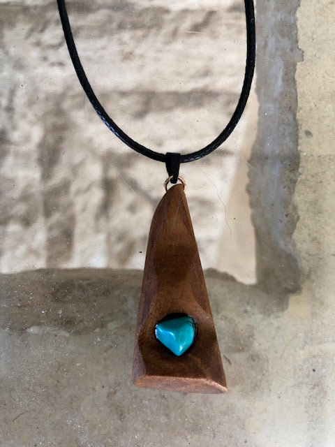 Pendentif en teck véritable et turquoise Les Bogardines
